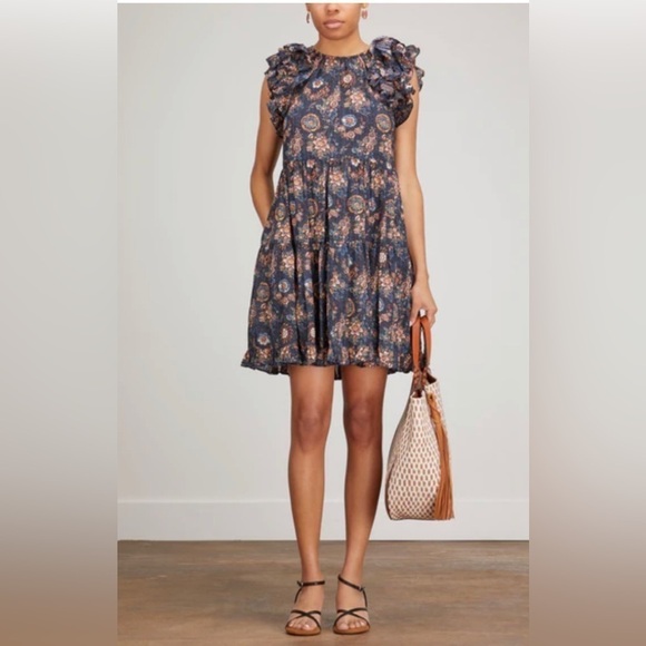 Nwt Ulla Johnson Adele Tiered Ruffle Dress in Twilight Floral SZ 8 - Picture 1 of 13